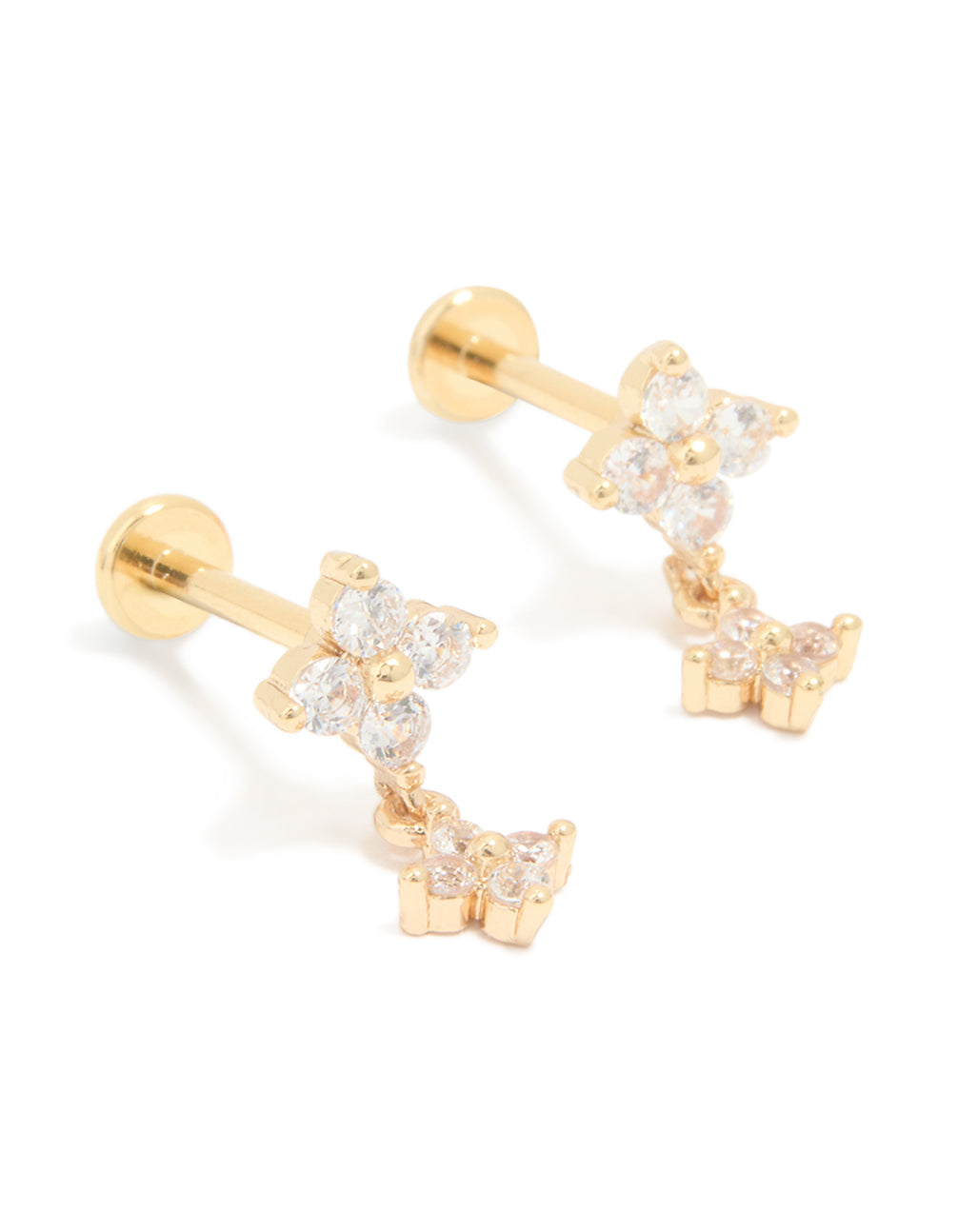 Gold Plated Surgical Steel Cubic Zirconia Flower Flat Back Earrings