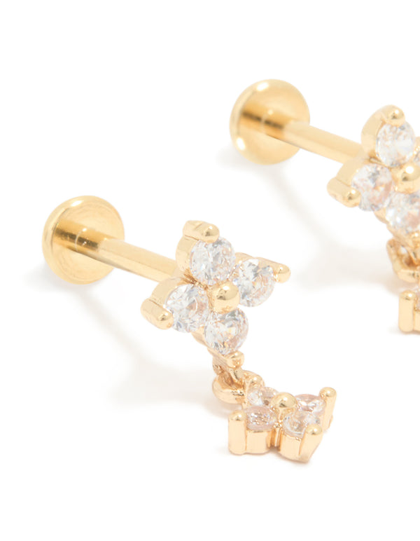 Gold Plated Surgical Steel Cubic Zirconia Flower Flat Back Earrings