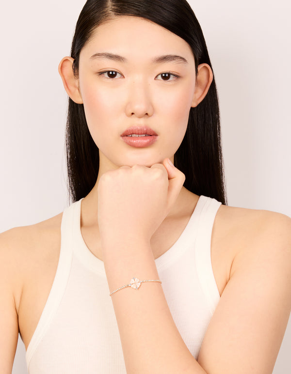Rose Gold Plated Cubic Zirconia Flower Toggle Bracelet