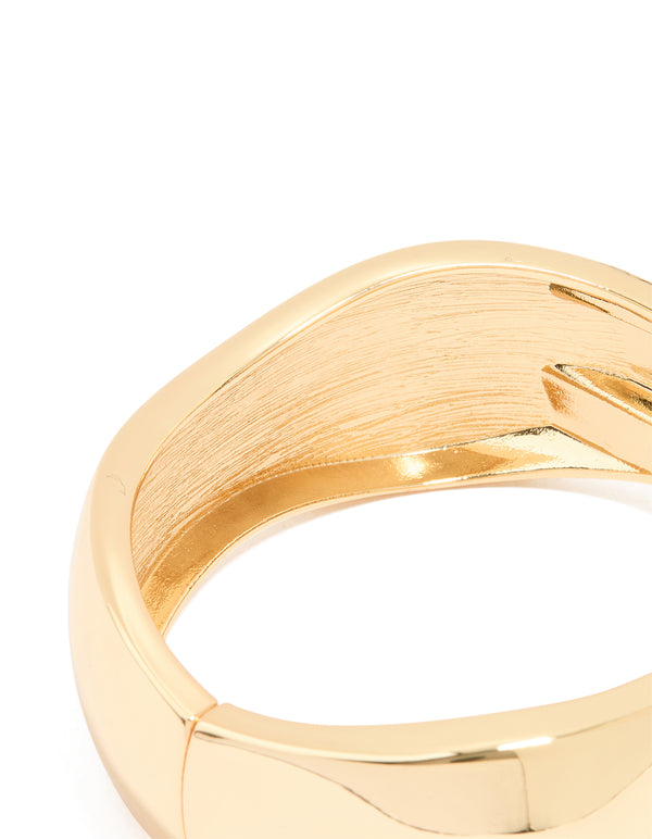 Gold Plated Chunky Hinged Molten Bangle