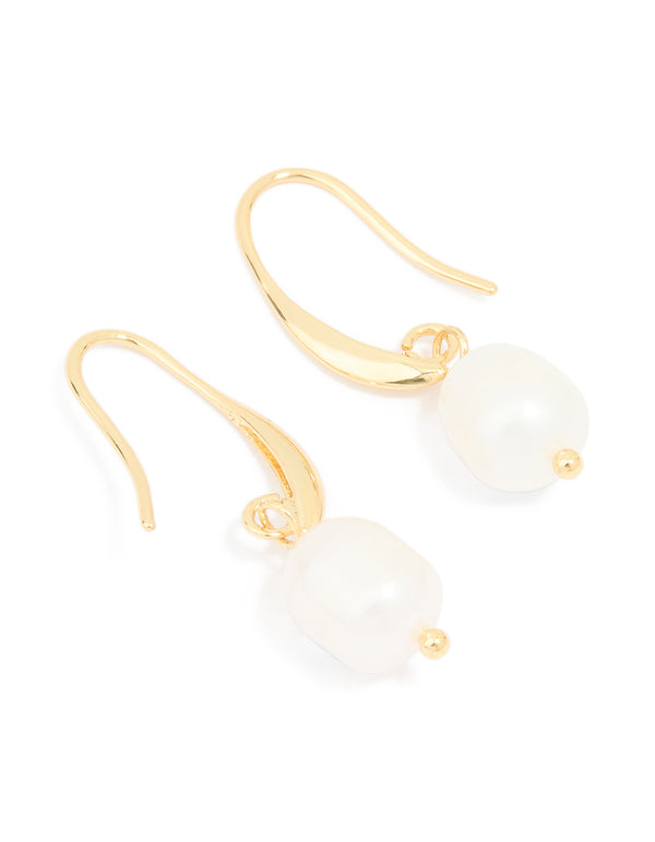 Gold Plated Freshwater Pearl Medium Hook Earrings