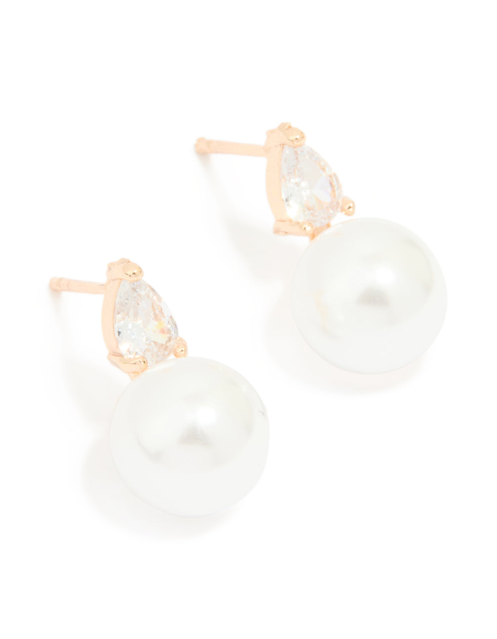 Gold Plated Cubic Zirconia & Pearl Teardrop Earrings