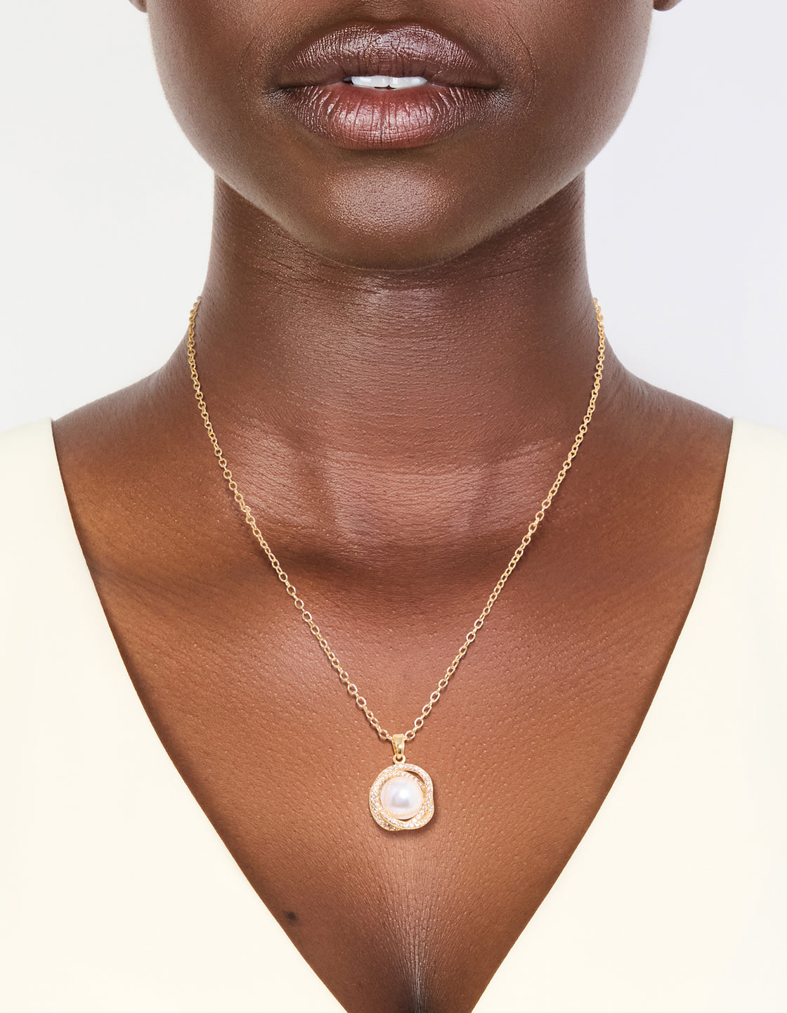 Gold Plated Cubic Zirconia Twisted Pearl Pendant Necklace