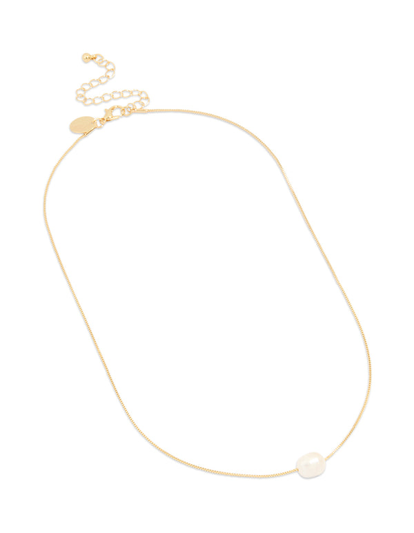 Designed with gold plated freshwater pearl dainty snake chain necklace front view