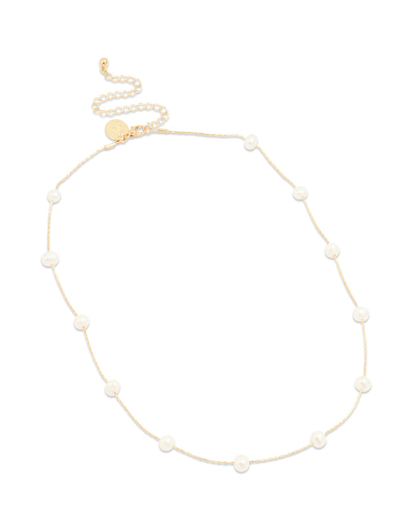 Gold Plated Freshwater Pearl Station Necklace