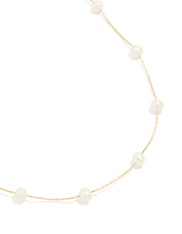 Gold Plated Freshwater Pearl Station Necklace