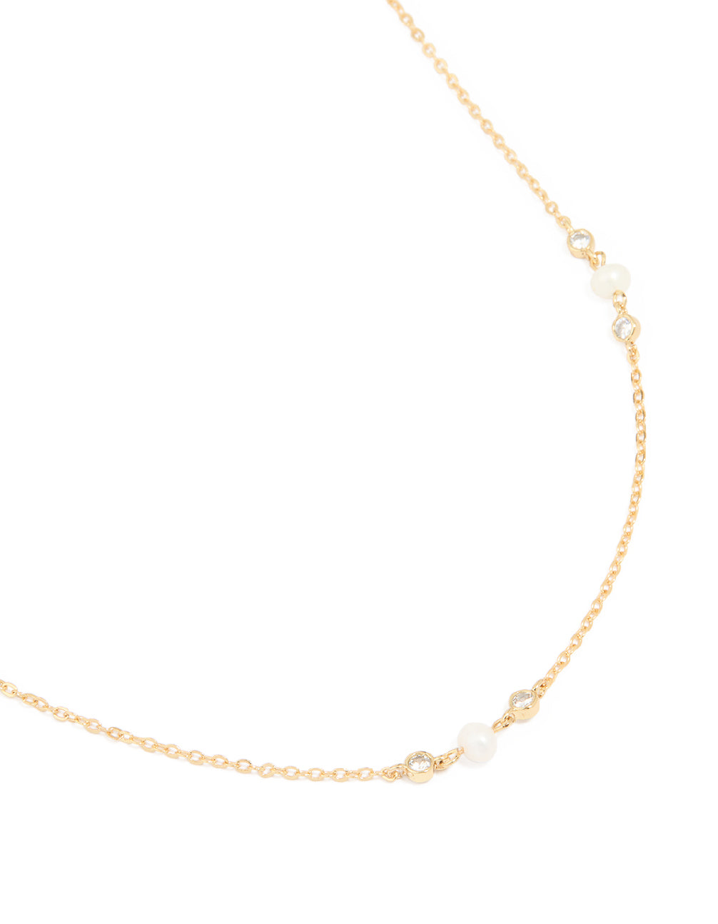 Gold Plated Cubic Zirconia & Freshwater Pearl Dainty Station Necklace