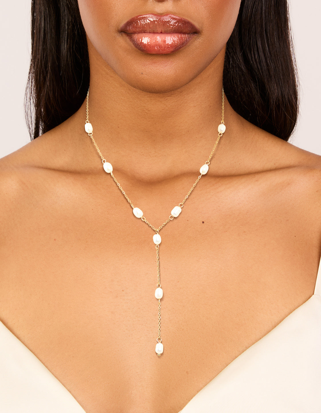 Gold Plated Freshwater Pearl Station Y-Necklace