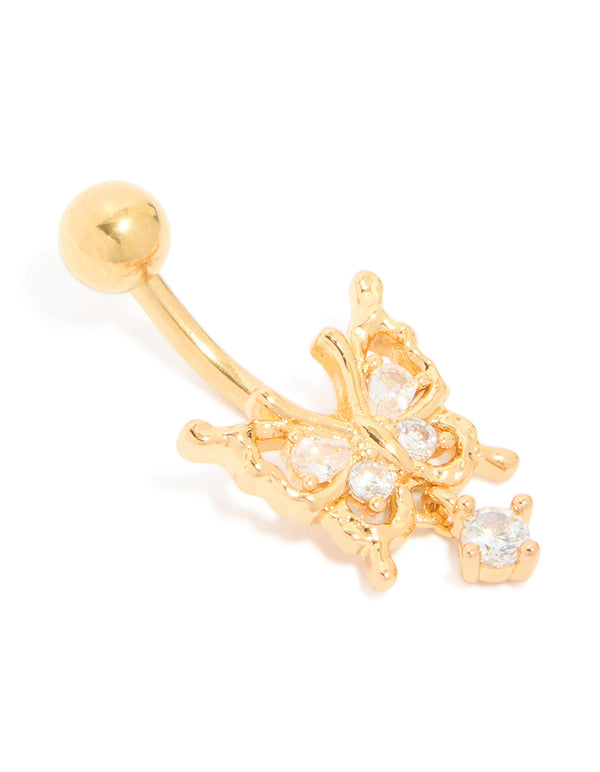Surgical Steel Diamante Heart & Key Drop Belly Bar