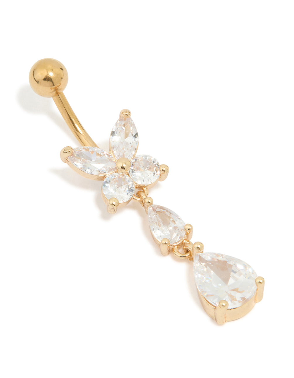 Surgical Steel Cubic Zirconia Butterfly Drop Belly Bar