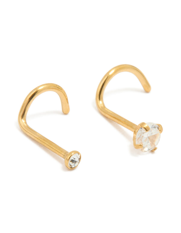 Gold Plated Titanium Diamante Butterfly & Classic Nose Studs 3-Pack