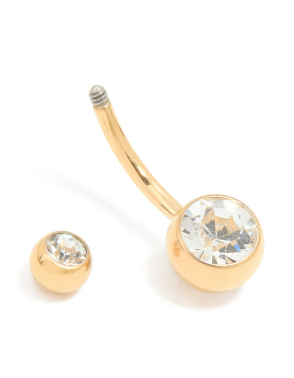 Gold Plated Titanium Diamante Bezel Belly Bar