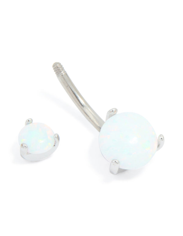 Titanium White Opal Cubic Zirconia Belly Bar