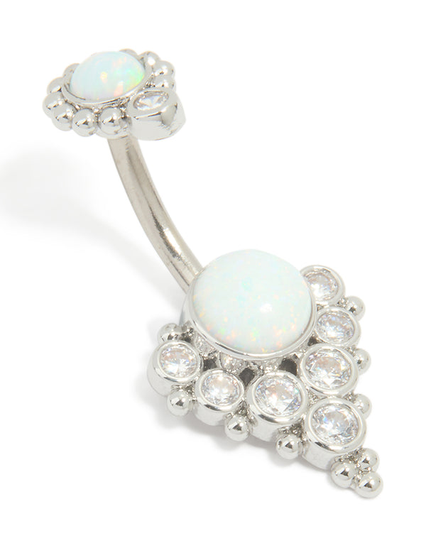 Titanium White Opal Cubic Zirconia Belly Bar
