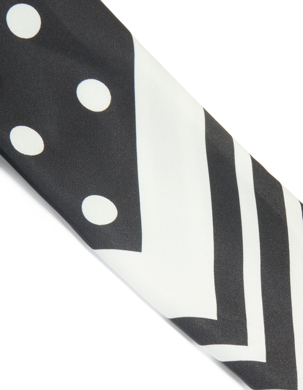 Featuring a polka dot fabric scarf in black and white detail view