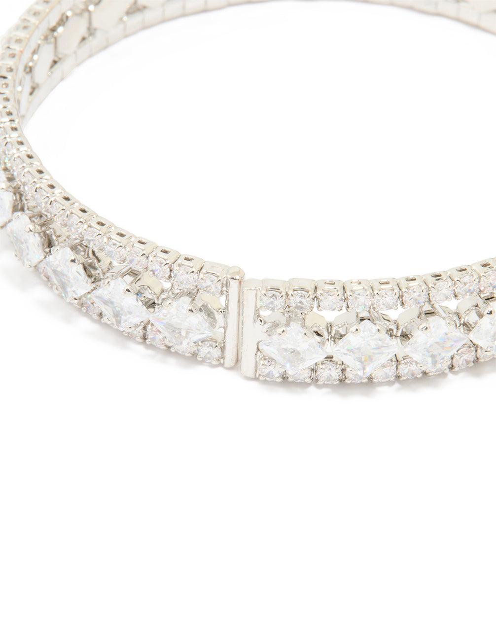 Silver Cubic Zirconia Circle Statement Wrist Cuff