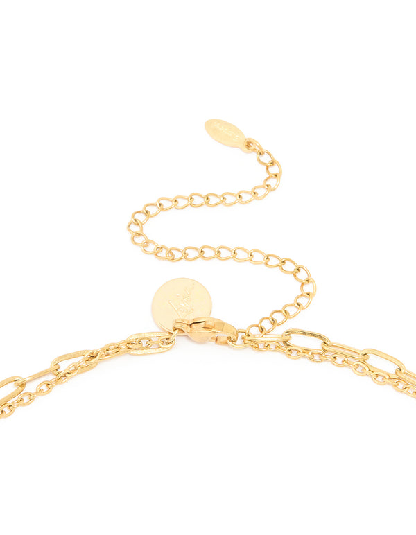 Waterproof Gold Plated Stainless Steel Pearl Chain Layered Necklace