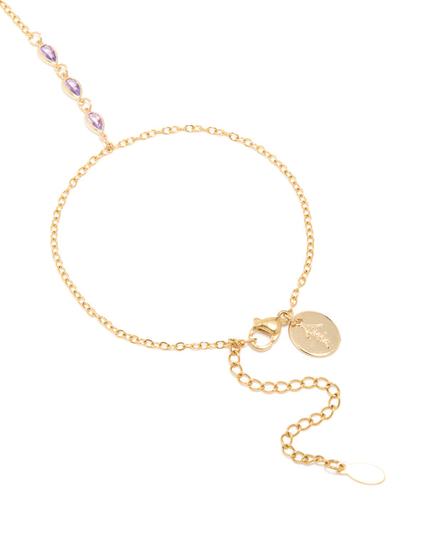 Crafted from waterproof gold plated stainless steel cubic zirconia hand chain bracelet closure detail view