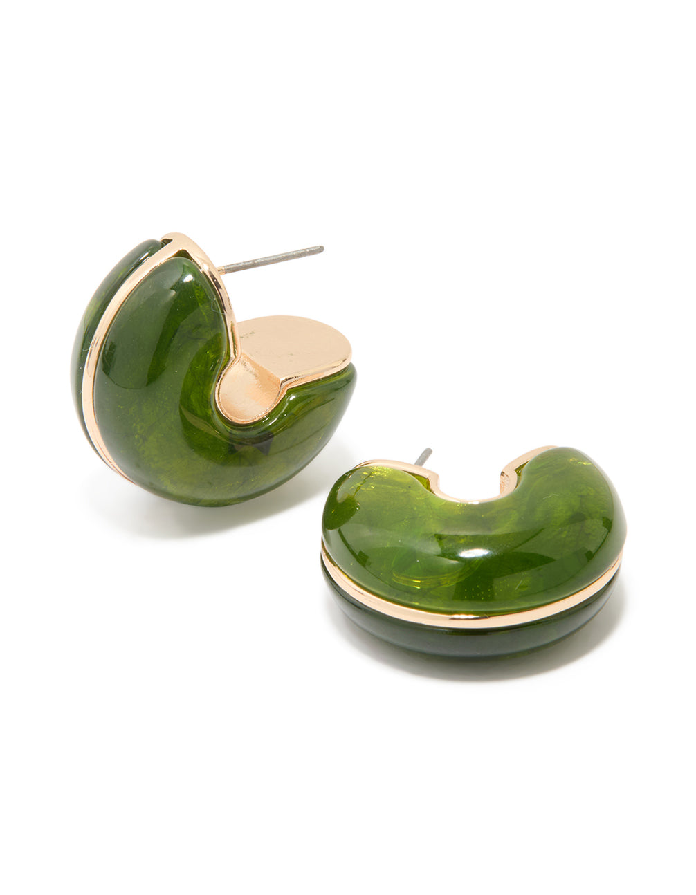 Gold Green Acrylic Small C-Hoop Earrings