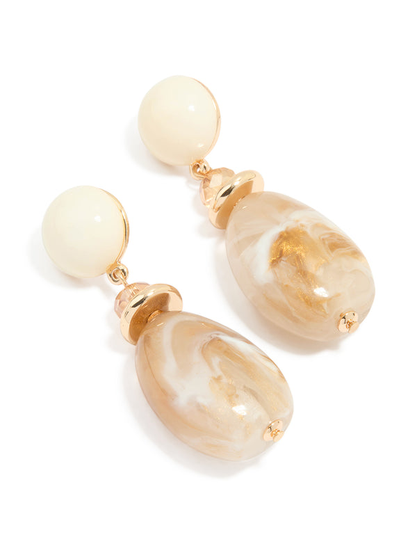 Acrylic Marble Oval Stone Drop Earrings