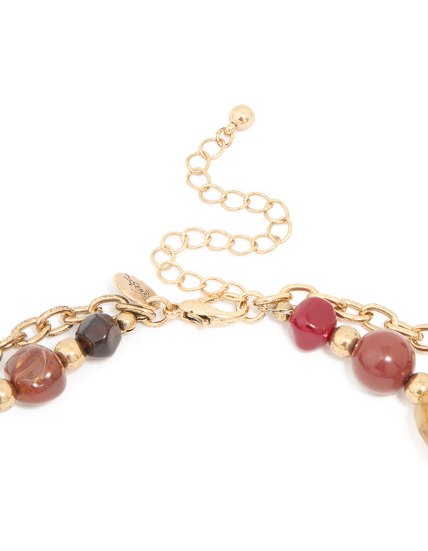 Acrylic Mixed Stone Beaded Double Row Necklace