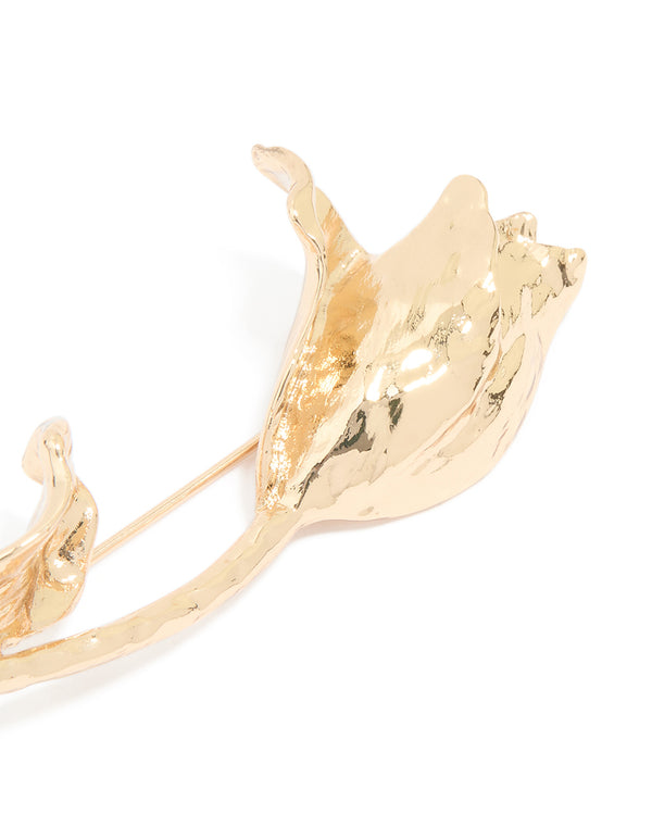 Gold Molten Large Floral Brooch