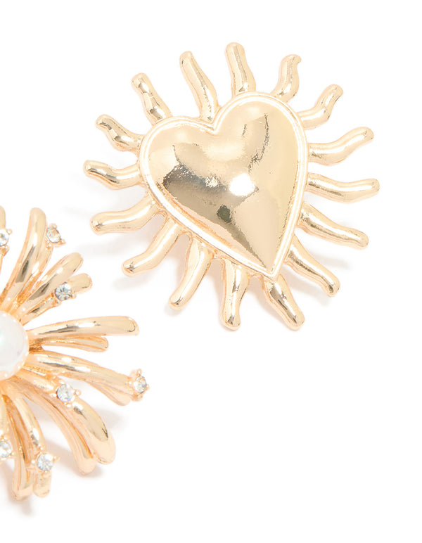 Gold Heart & Flower Brooches 2-Pack