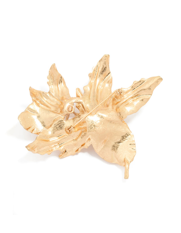 Gold Tropical Floral Brooch