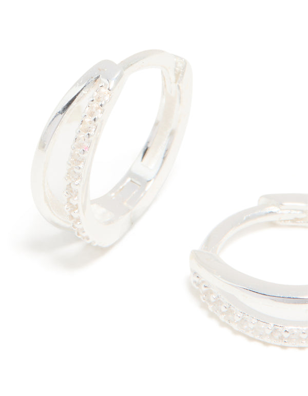 Sterling Silver Cubic Zirconia Double Hoop Earrings