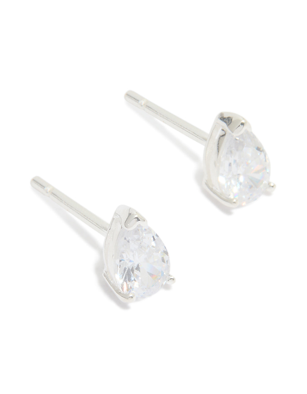 Sterling Silver Cubic Zirconia Pear Stud Earrings