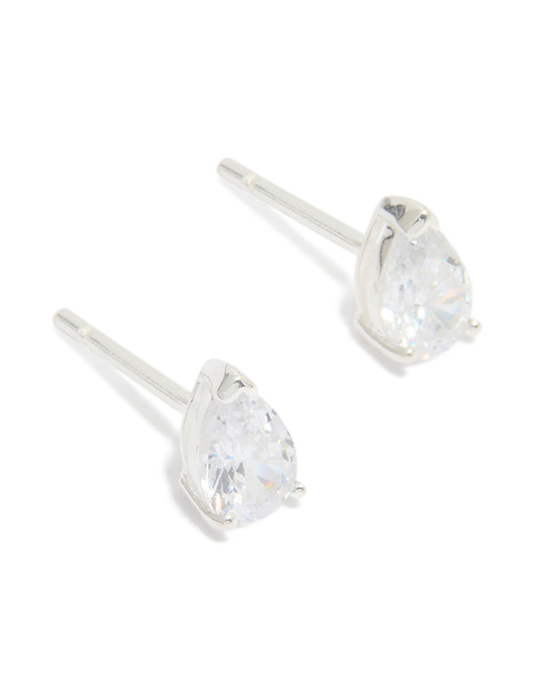 Sterling Silver Cubic Zirconia Pear Stud Earrings