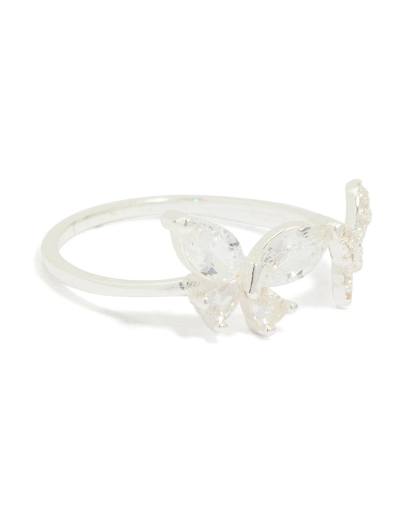 Sterling Silver Cubic Zirconia Adjustable Butterfly Ring