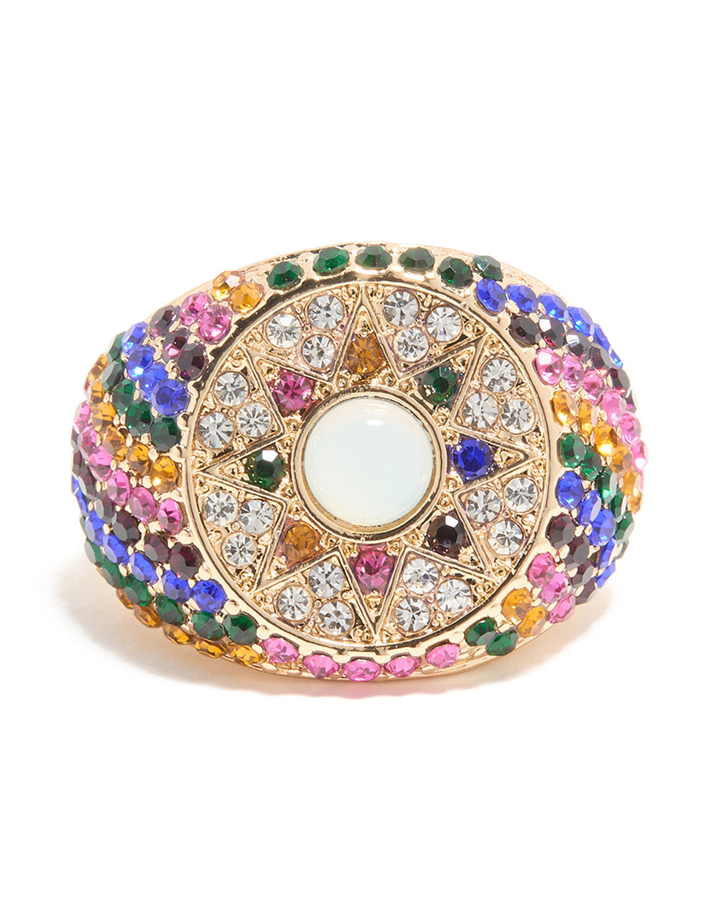 Gold Rainbow Diamante Chunky Star Ring