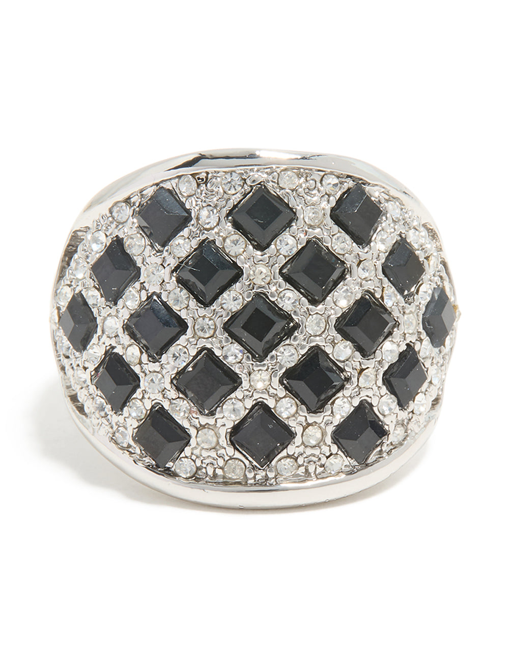 Silver Mini Black Triangles Ring