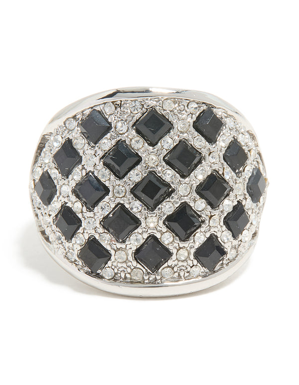Silver Mini Black Triangles Ring
