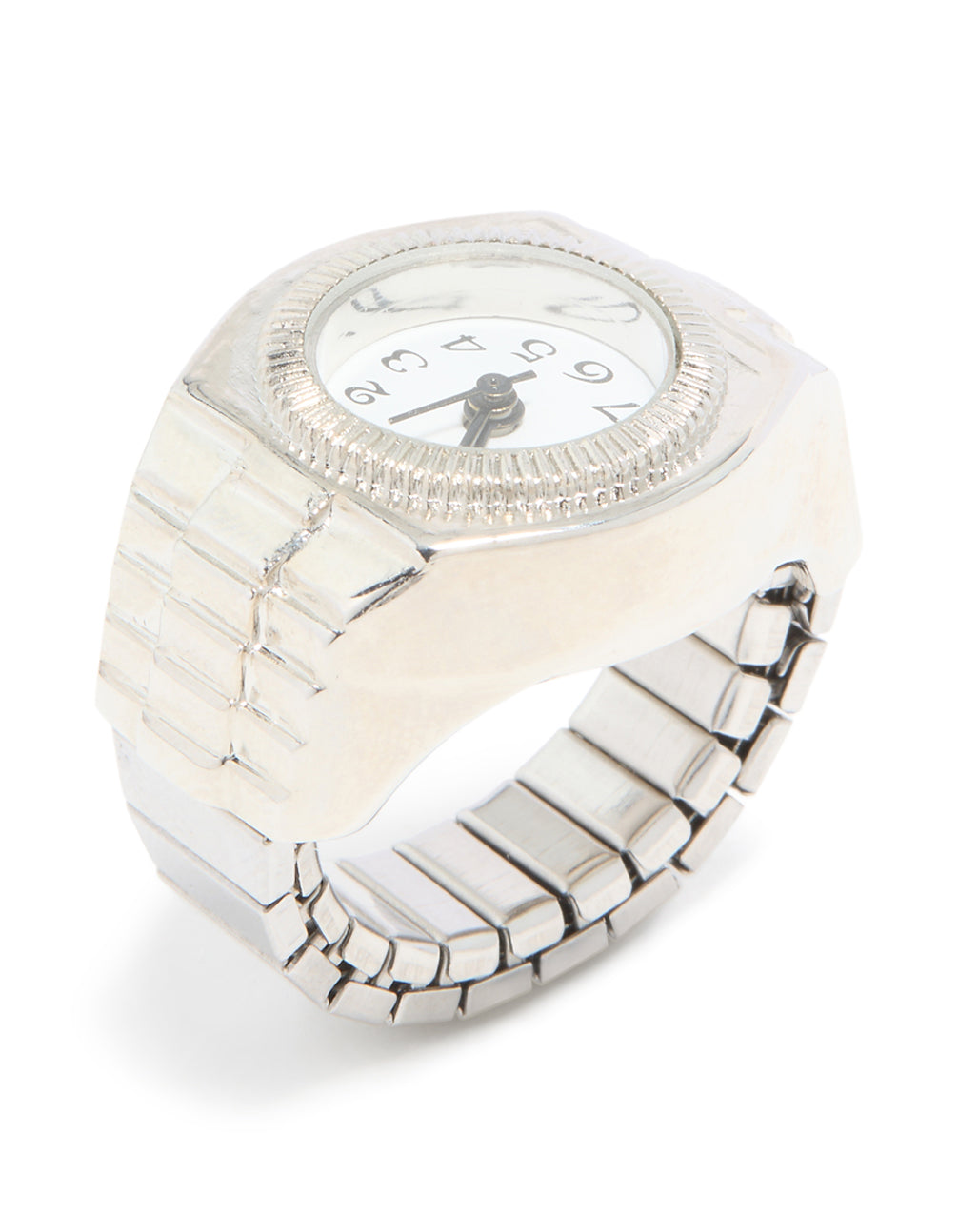 Crafted from silver statement watch ring with numbers side detail view