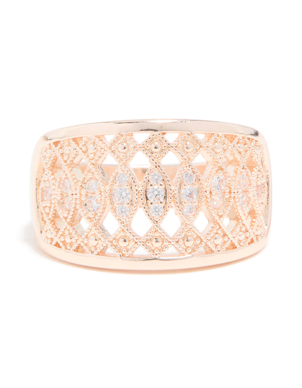 Rose Gold Cubic Zirconia Oval Cluster Embellished Ring