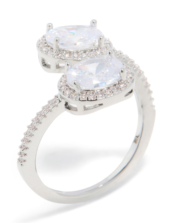 Silver Double Cubic Zirconia Ball Ring