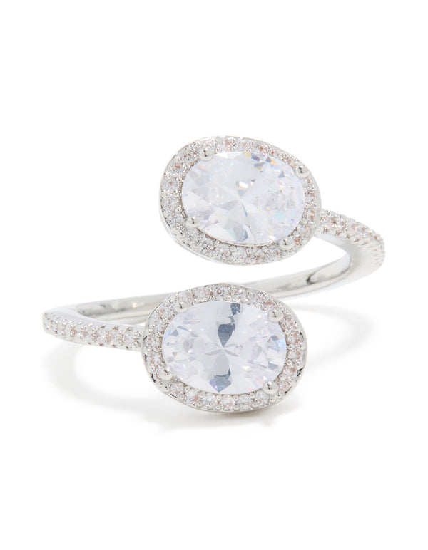 Silver Double Cubic Zirconia Ball Ring