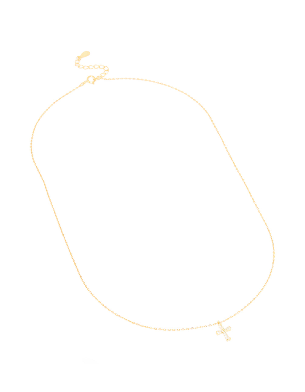 Timeless gold plated sterling silver cubic zirconia cross necklace front view