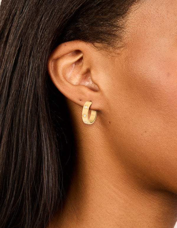 Waterproof Gold Plated Stainless Steel Cubic Zirconia Square Hoop Earrings