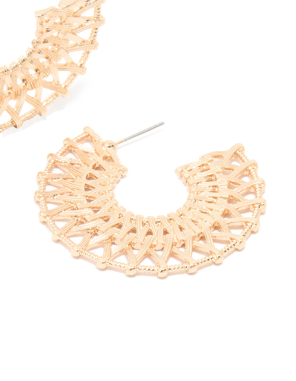 Gold 3/4 Round Textured Hoop Earrings