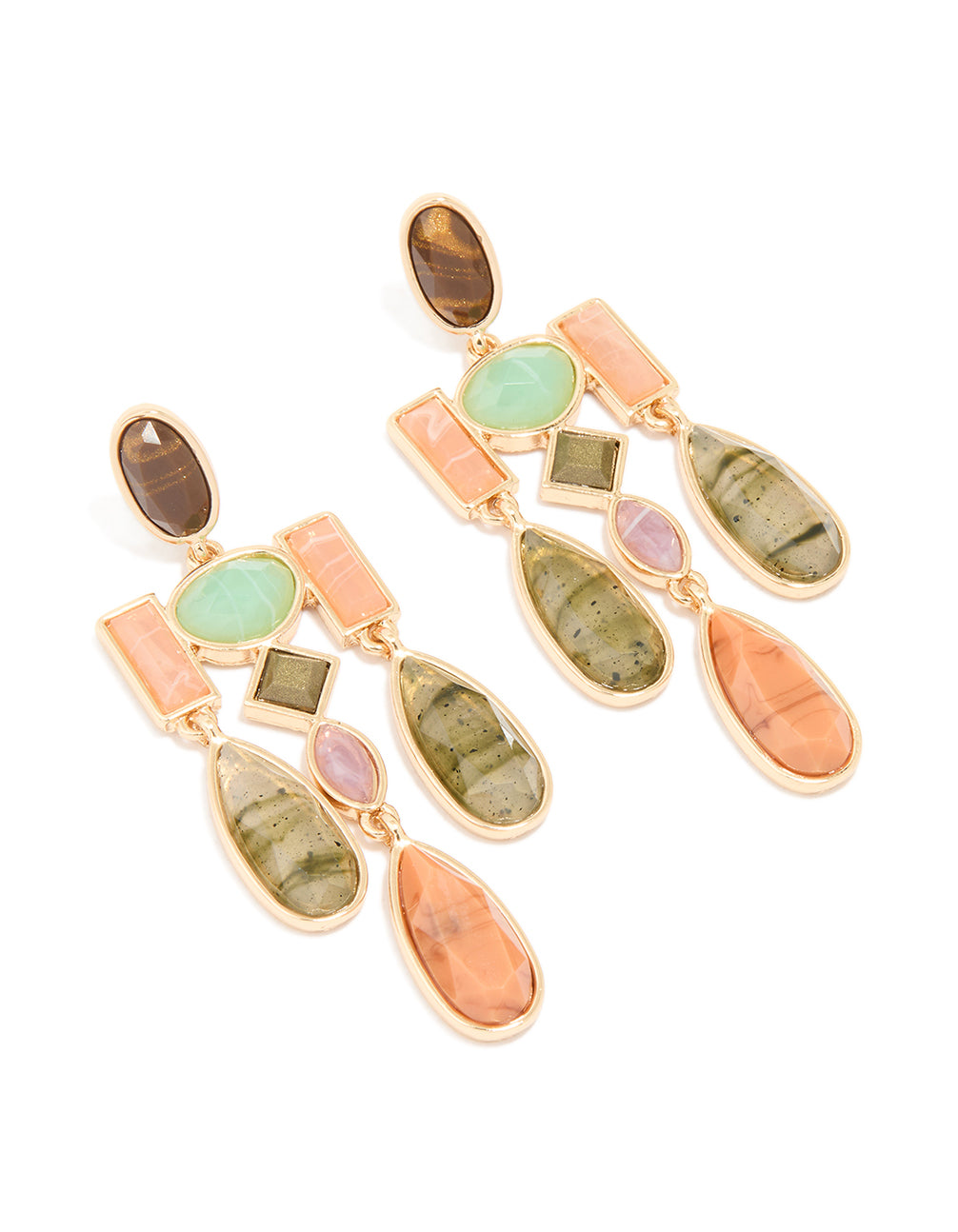 Gold Multicoloured Marble Beaded Mobile Drop Earrings