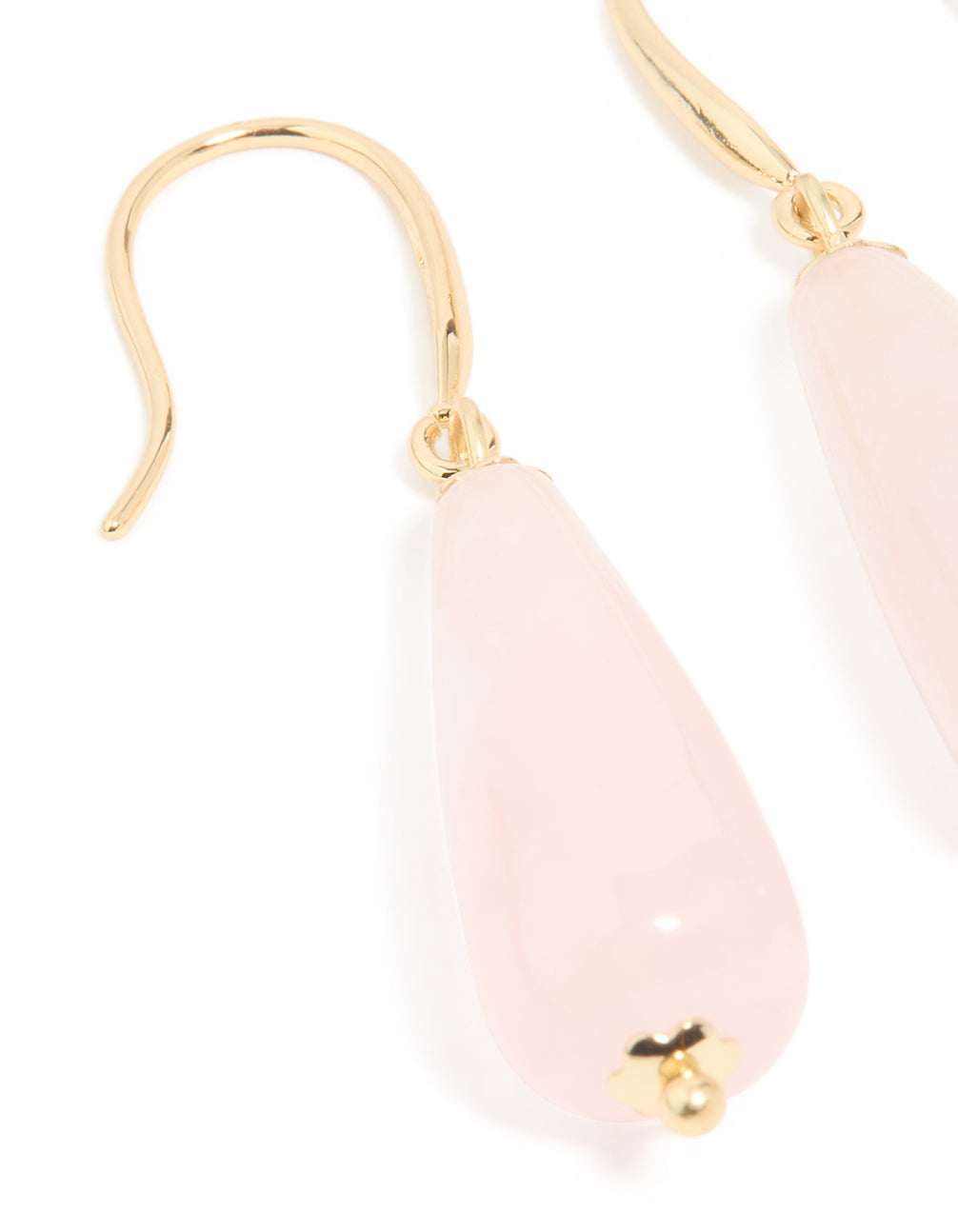 Gold Plated Rose Quartz Sleek Drop Earrings