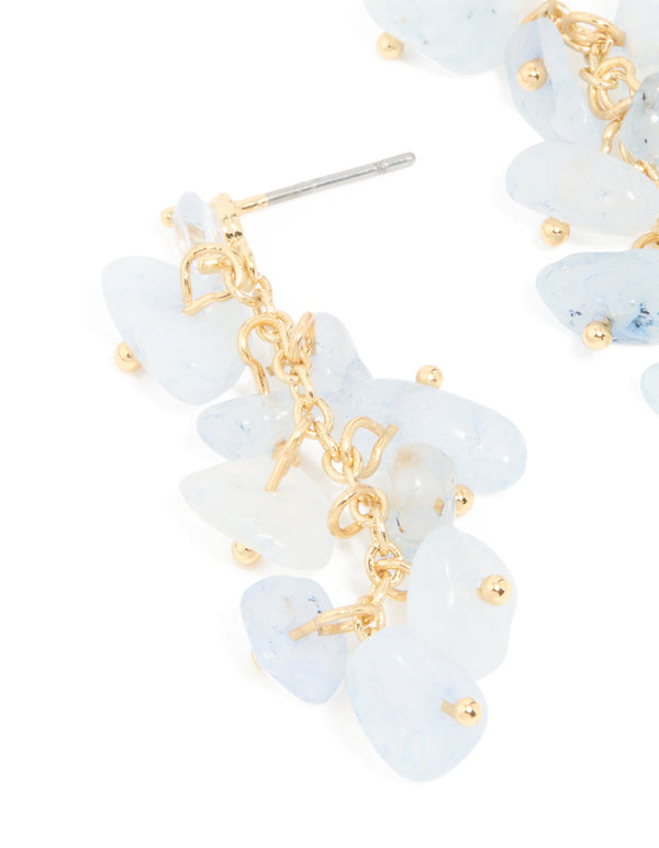 Gold Plated Blue Semi Precious Stone Cubic Zirconia Drop Earrings