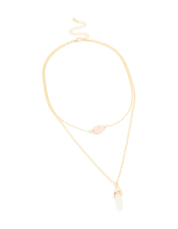 Gold Plated Rose Quartz Layered Necklace
