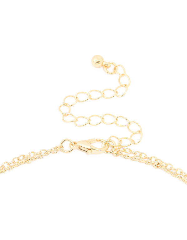 Gold Plated Aqua Beaded Semi Precious Stone & Disc Layered Necklace