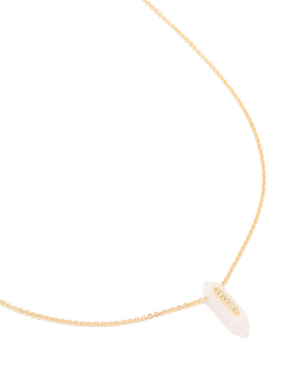 Gold Plated Rose Quartz & Cubic Zirconia Pendant Necklace