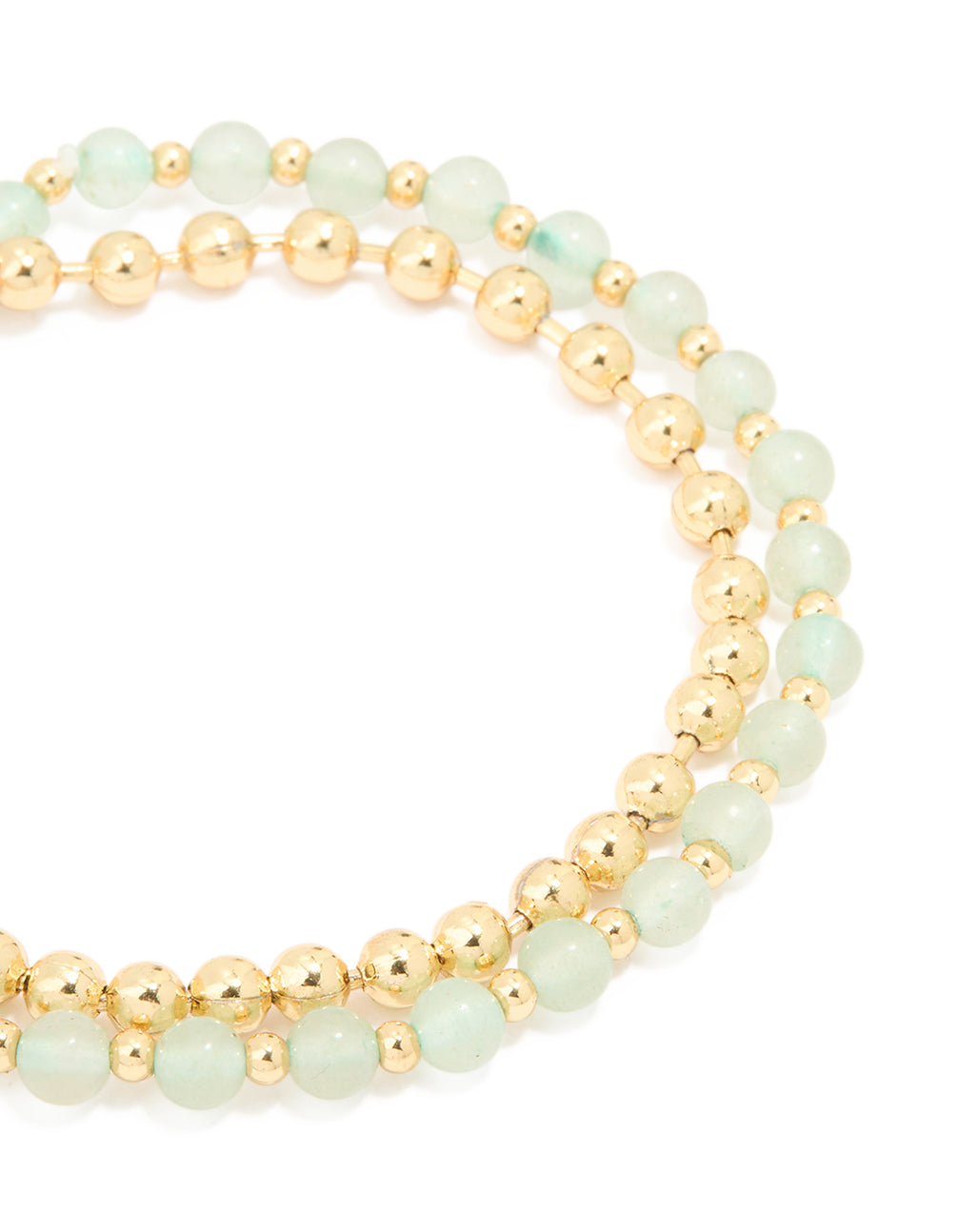Gold Plated Green Semi Precious Stone Pearl & Ball Charm Layered Bracelet