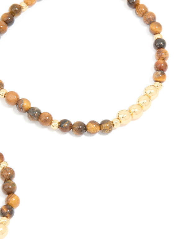 Gold Plated Tigers Eye Stretch Bracelets 2-Pack